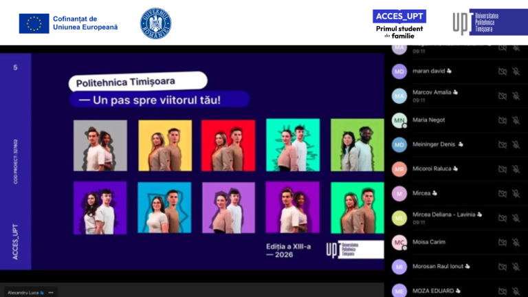 Elevii din grupul țintă au participat la o întâlnire online cu reprezentanții conducerii Universității Politehnica Timișoara